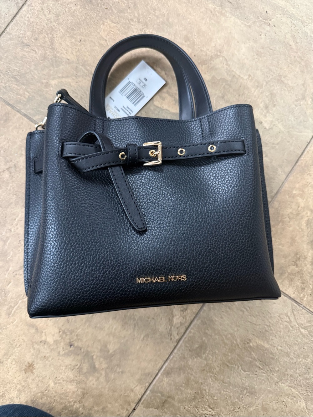 MICHAEL KORS Black Pebbled Leather Top-Handle Satchel with Gold Hardware
